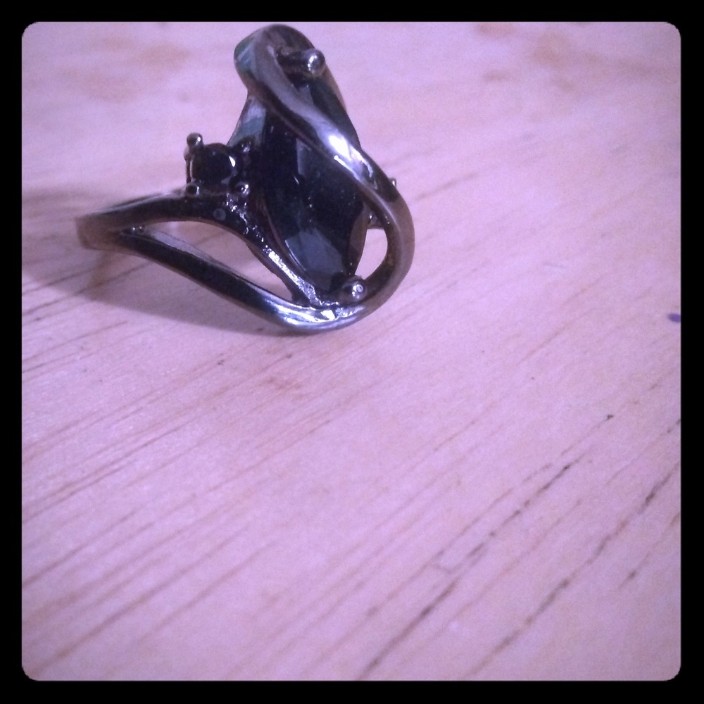 Womens  Ring - Size 6 - Black GP - Black Zirconia